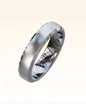 Men's bevelled wedding rings with a brushed top finish, combining modern style with subtle elegance