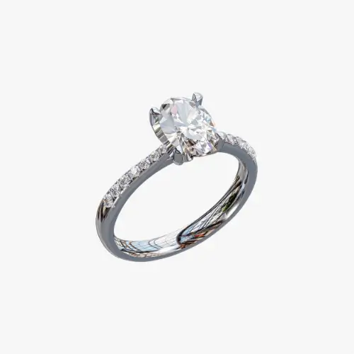 Bespoke oval diamond engagement ring with a diamond set band