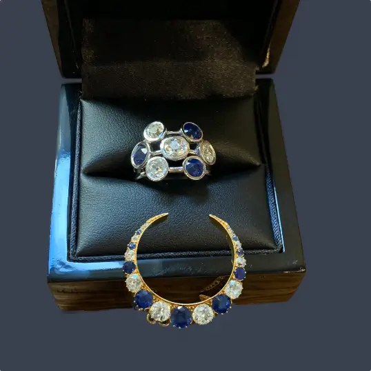 Before–after remodel: heirloom sapphire brooch to platinum sapphire & diamond band