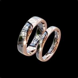 Platinum and rose gold his-and-hers matching wedding rings