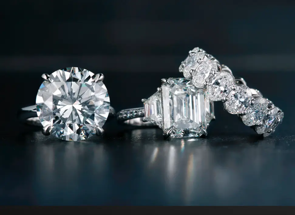 Daimod solitaire engagement ring diamond three stone ring and diamond band ring