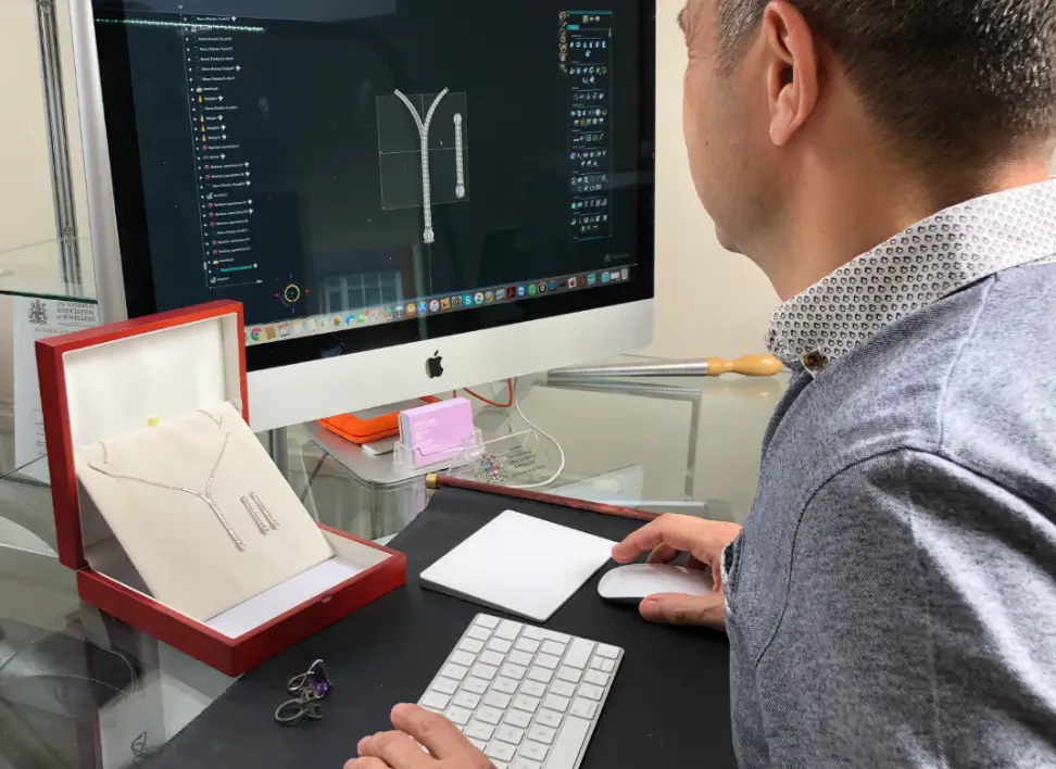 david law designing a bespoke pendant with matching drop earrings
