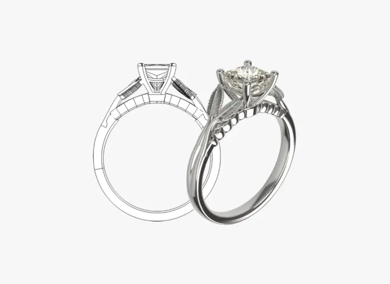 Bespoke engagement ring designed from a client’s vision, featuring an intricate Celtic and leaf-inspired theme