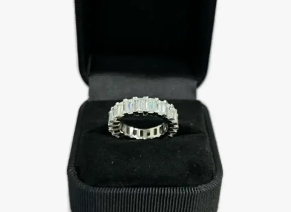 lesbian wedding ring set with baguette diamonds