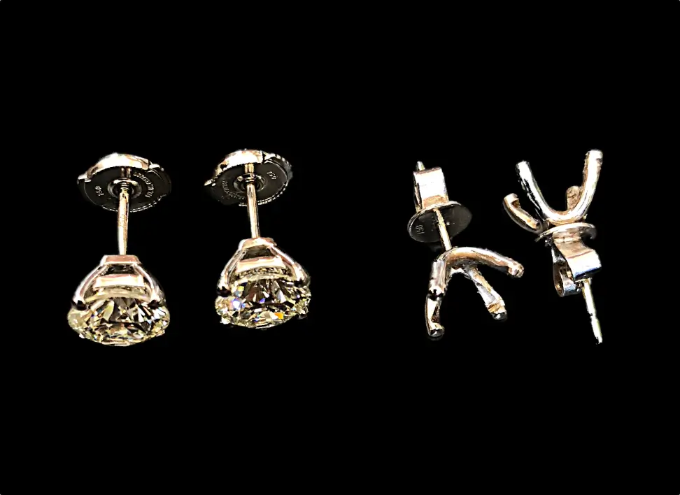 remodelling clients family heirloom earrings into a modern diamond earring stud design