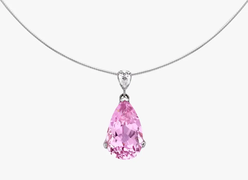 tear drop morganite and diamond drop pend on an elegant chain