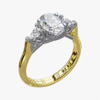 three stone bespoke engagement ring set with pear and brilliant cut diamond