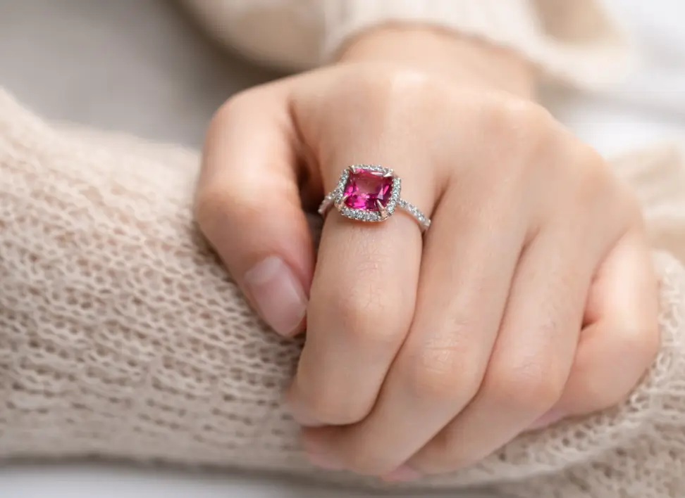 gemstones ruby and diamond halo dress ring