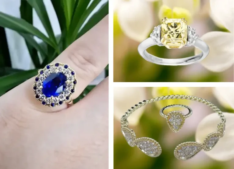 Bespoke Jewellery Handmade in Kattons Garden, sapphire diamond ting natural yellow diamond ring and matching ring and diamond bangle