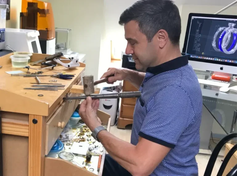 David Law crafting at the jewellers bench