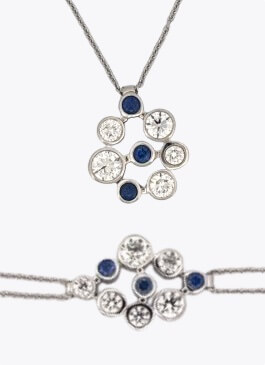 bespoke jewellery sapphire and diamond bracelet and pendant