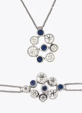 bespoke jewellery sapphire and diamond bracelet and pendant