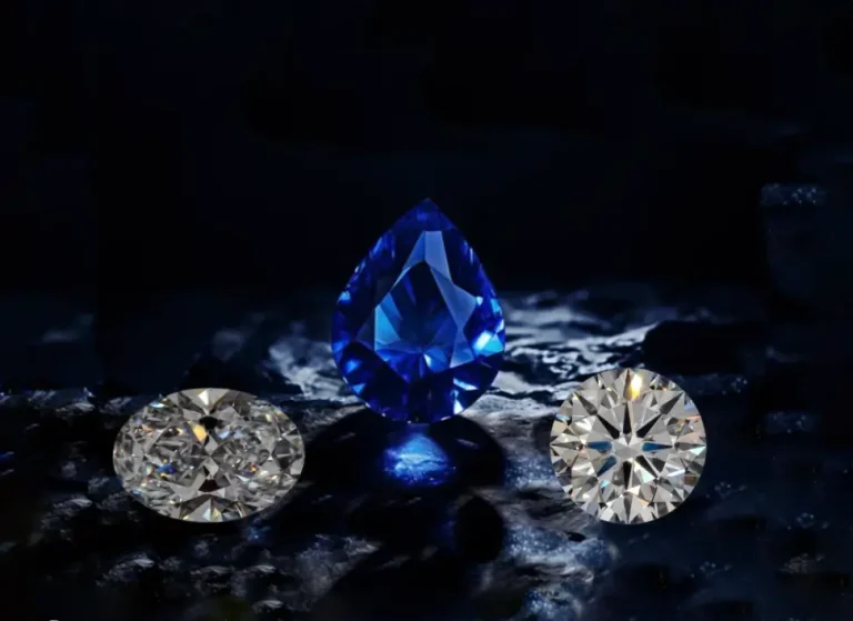 pear saphire oval and brilliant cut diamonds perfect for bespoe jewellery