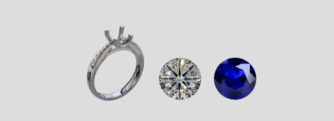 how to buy an engagement ring in 2026 showing ring setting diamond and sapphire