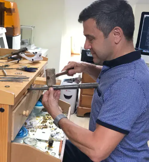 David Law during his Hatton Garden apprenticeship, learning traditional jewellery bench skills