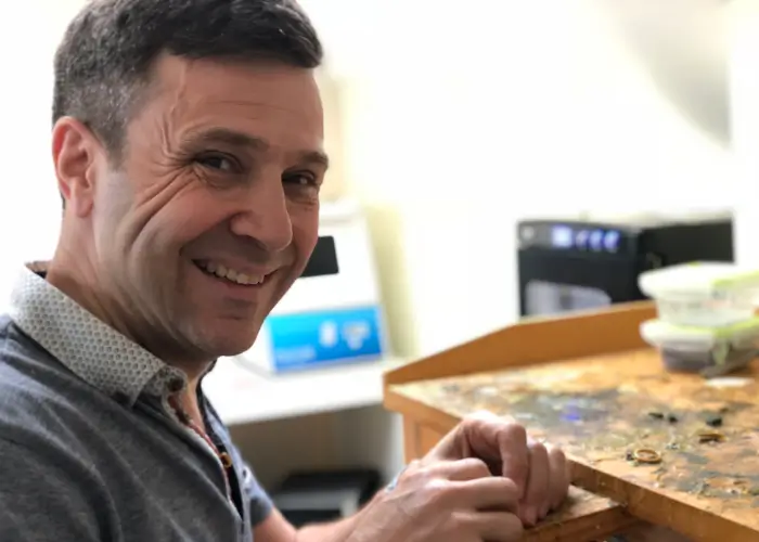 bespoke jeweller David Law at the bench
