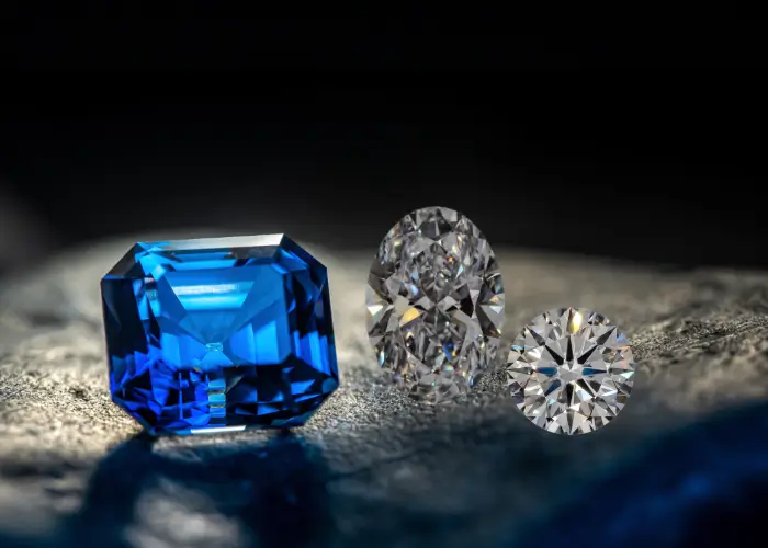 emerald cut sapphire brilliant cut and oval diamond