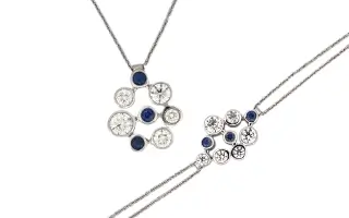 bespoke paltinum sapphire and diamond matching pendant and bracelet