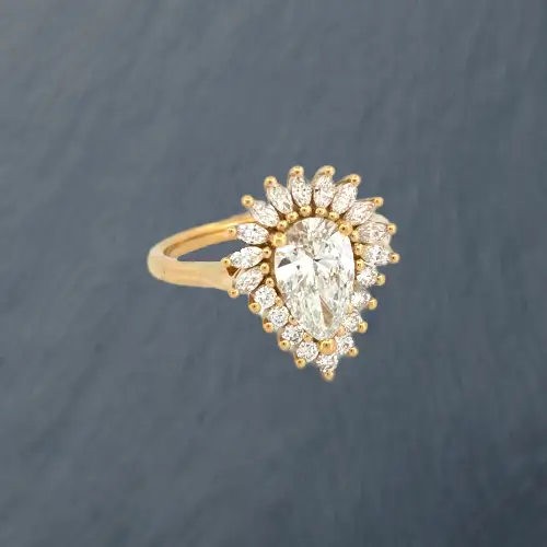pear shaped diaond cluster bespoke engagement ring