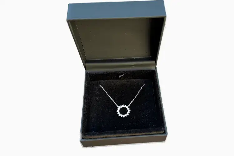 circular diamond 18ct white gold pendant and chain handcrafted by David Law
