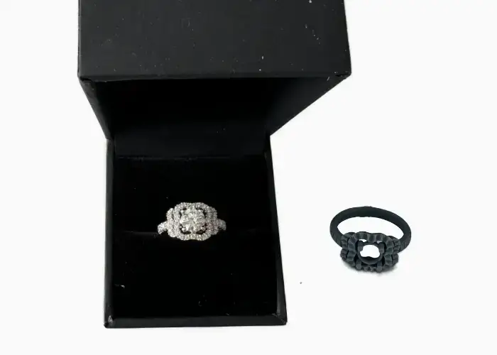 bespoke diamond encrusted dress ring and wax prototype