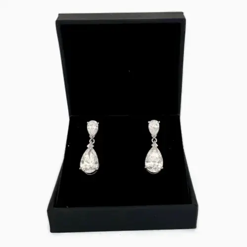 Platinum pear shaped diamond tear drop platinum earrings