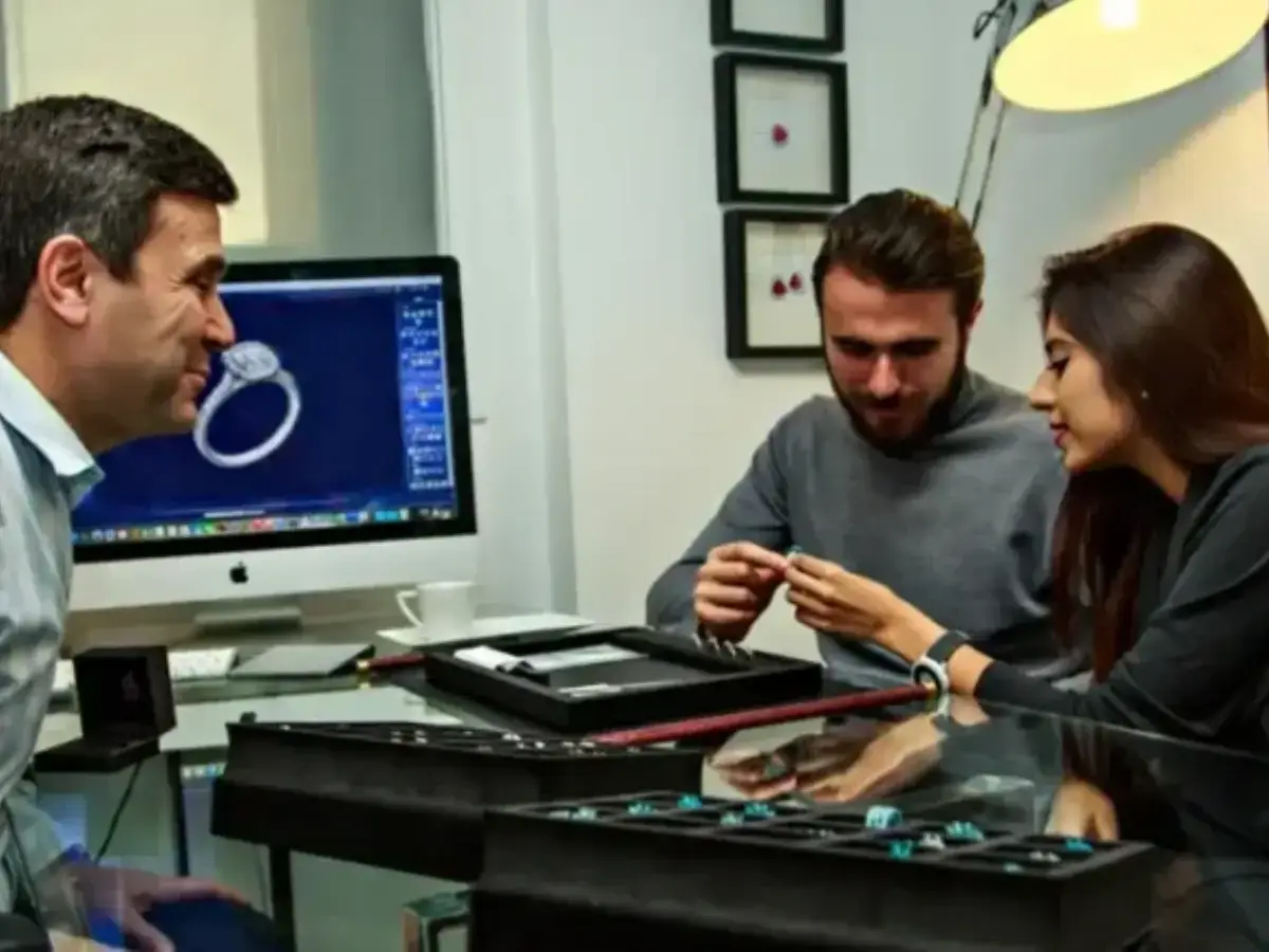 David Law designing bespoke jewellery in London with clients