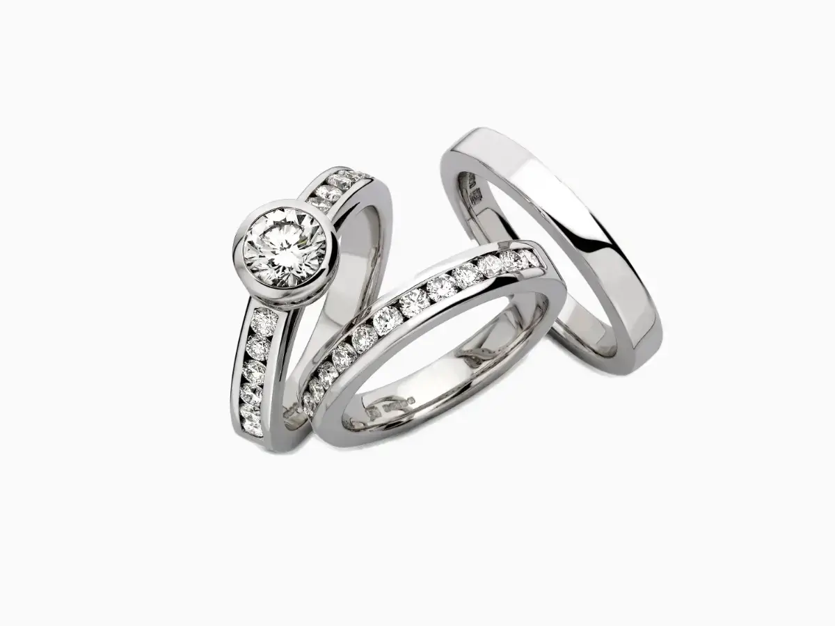 Diamond bespoke eternity ring matching the engagement and wedding ring