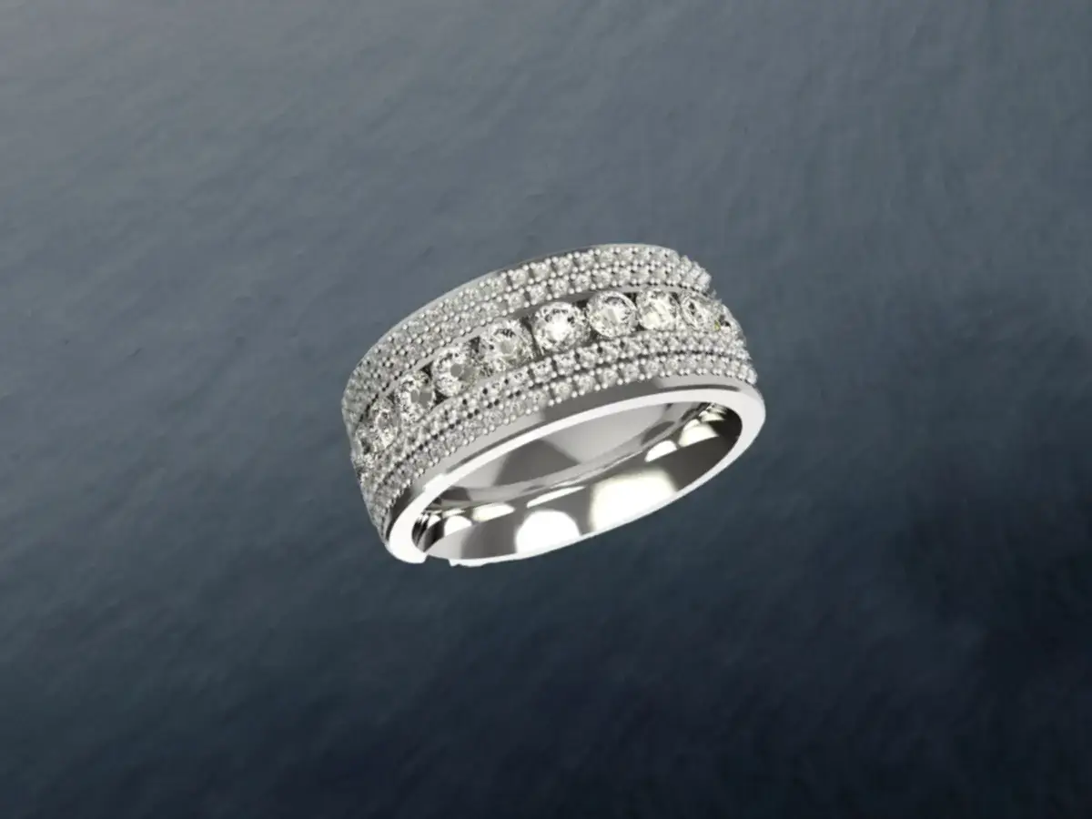 bespoke wedding ring, crafted in London and encrusted with diamonds